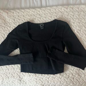 Forever 21 Black Ribbed Long Sleeve Crop Top